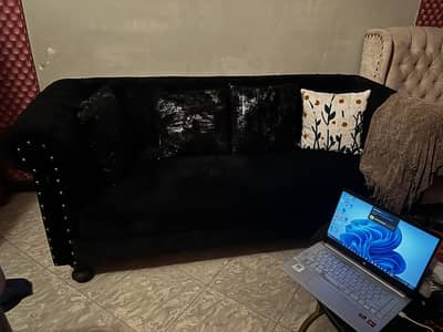 5 Seater Modern Black Sofa Set – Solid Wood & Comfortable