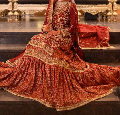 Maroon bridal farshi Sharara with bridal set