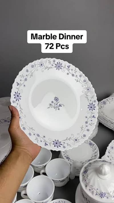 Luxury 72 Pcs Opalware (Marble Glass) Dinner Set - Complete Set