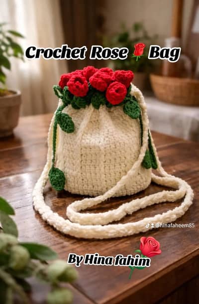 Crochet Rose flower potli bag