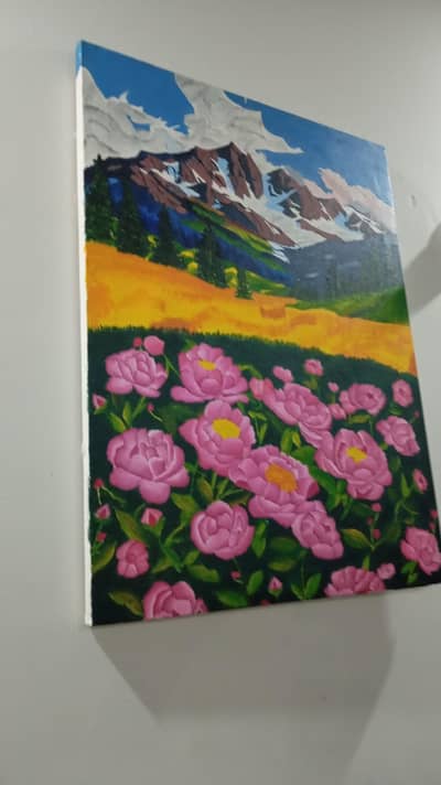 Handmade Landscape Painting with Flowers | Wall Art | Acrylic Painting