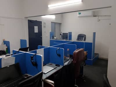 Fully Furnished Call Center Setup (6 Rooms) 2nd Floor, VIP Location, 100 ft Road Facing, Near Main Road, No Load Shedding & No Water Issues (All Facilities Included)!