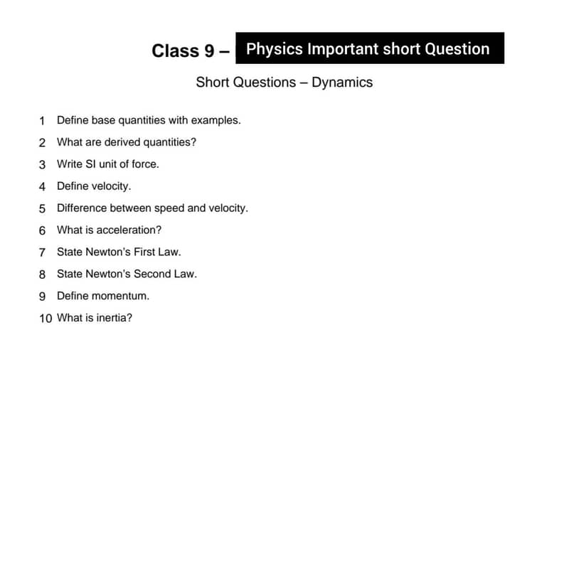 Important Question for 9th class phys/bio 5
