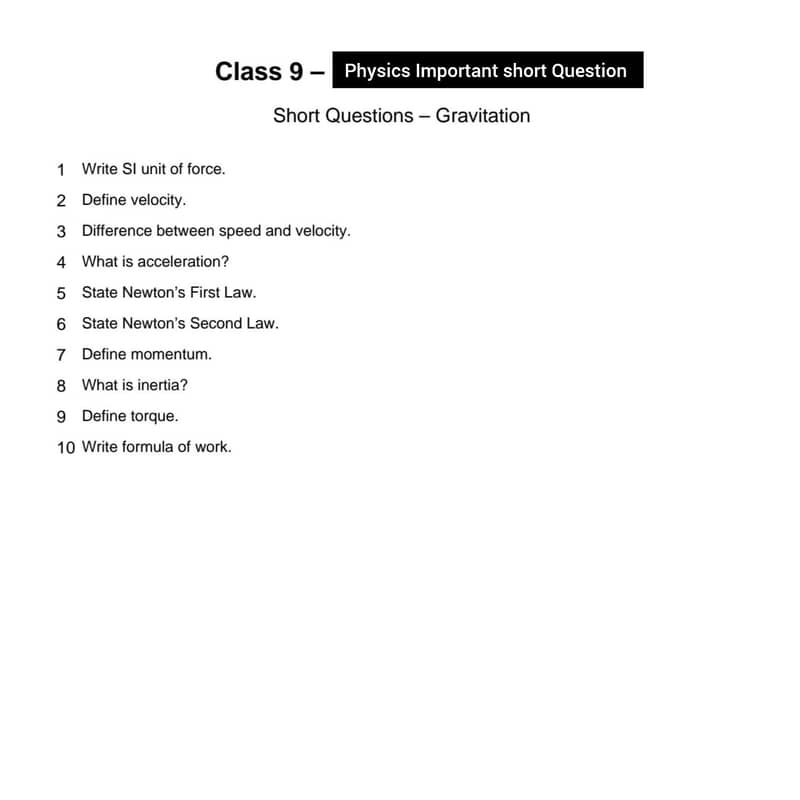 Important Question for 9th class phys/bio 6