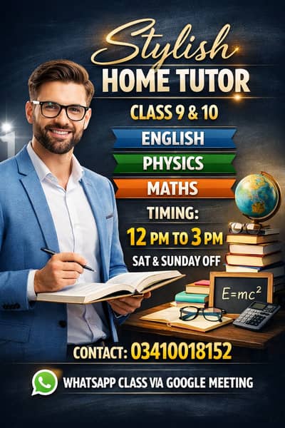 Well Experienced & Graduated Teacher For CLass 9 &10 Fess 1k for week