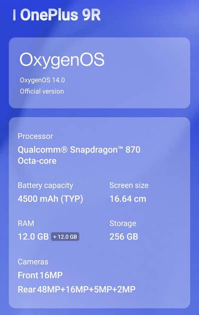 OnePlus 9R. 12+12/256.