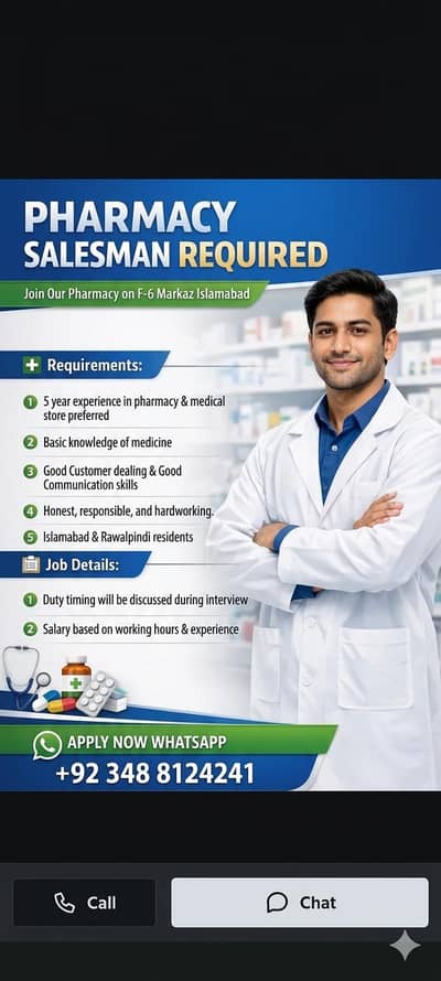 pharmacy Salesman Required