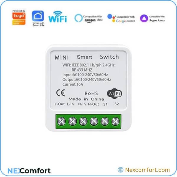 RF 433MHz Mini Smart Switch – 1 Channel 16A Smart Relay Compatible with Alexa & Google Assistant