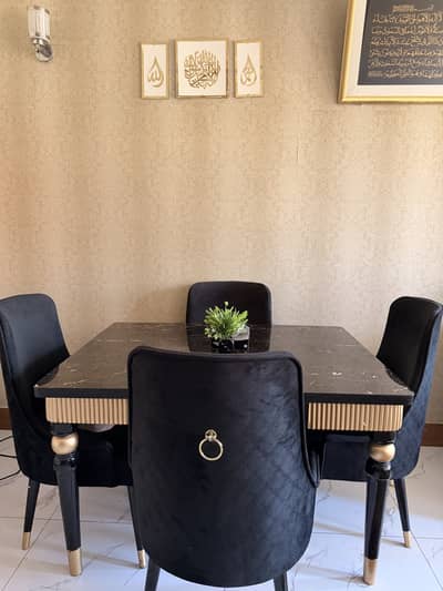 Elegant 4-Seater Wooden Dining Table Set with Golden Detailing – Excel