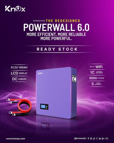Knox Powerwall 6.0 100A 51.2V ip20 wifi bluetooth Lithium Battery