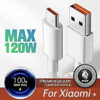 Original Xiaomi Mi 6A Turbo Charger Cable 2 Meter | USB Type-A to Type-C Data Sync | 120W HyperCharge Fast Charging Cord for Mi Redmi Poco