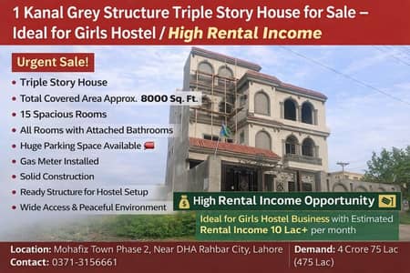 one Kanal Tripple story girls hostel or academy bussiness for sale