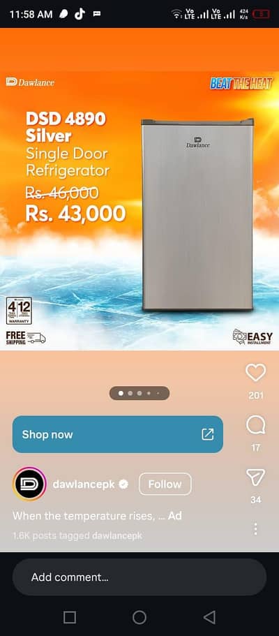 Dawlance room fridge new condition