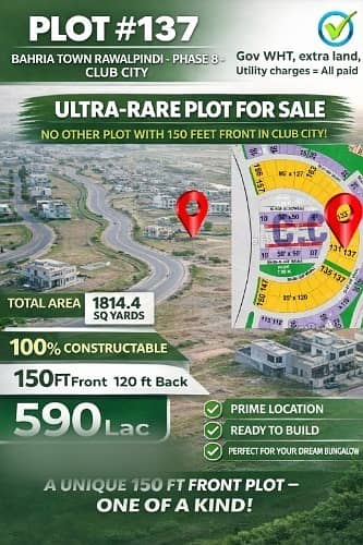 A 1814 Square Yards Residential Plot Has Landed On Market In Bahria Town Phase 8 - Club City Of Rawalpindi