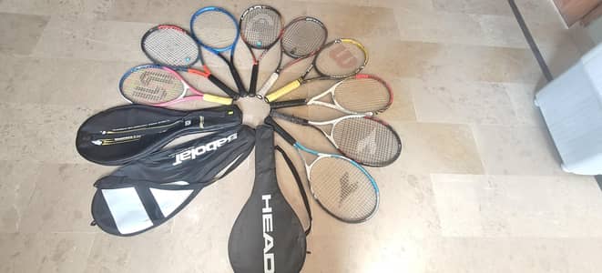 9 Tennis Rackets for sell With bags!
