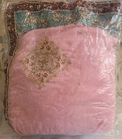 Beautiful Pink karahi (ambriodry) blouse ( unique design ((with belt)