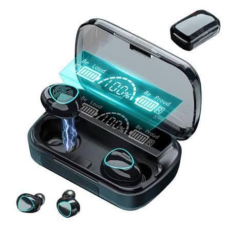 Original M10 TWS Bluetooth Earbuds Wireless Earphones, Bluetooth 5.1 Headphones, Hi-Fi Stereo Sound, 9D Noise Reduction, IPX7 Waterproof Headset with Large Capacity 3500mAh LED Display Charging Case/Powerbank & Mic Connectivity: