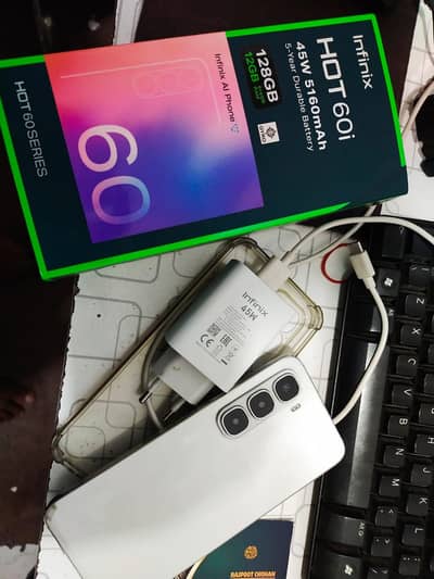 Infinix hot 60i 6+6gb 128gb with box charger pouch
