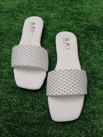 women's synthetic leather rhinestone flat White 6-10
