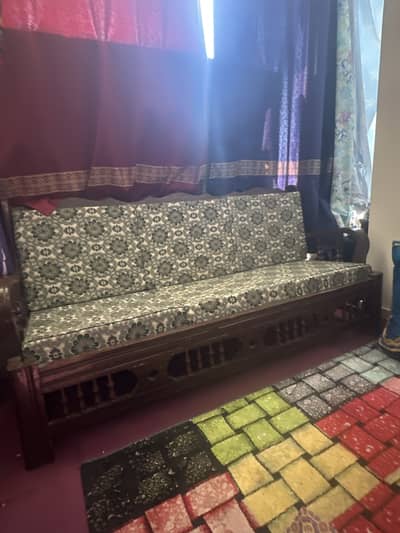 5 seat sofa set with new covering with 2 tables and side and middle