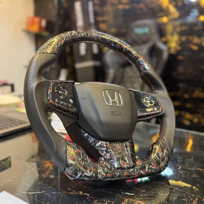 Honda Civic x Carbon Fiber Steering Wheel, Hydro Dip carbon steering