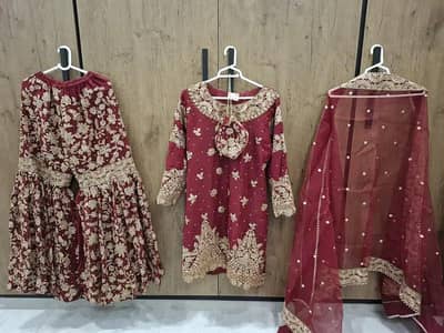 Stunning Embroidered Maroon Peplum & Sharara Suit by Haseen size Large