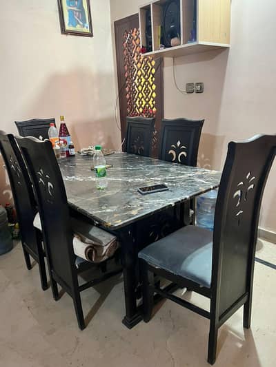 Marble Dining Table with wooden chairs