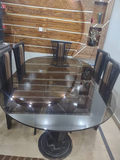 8 Seater Wooden Dining Table with Thick Glass Top  Excellent Condition