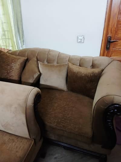 Elegant Carved Wood & Velvet Sofa Set - Full Set (6 Seater)