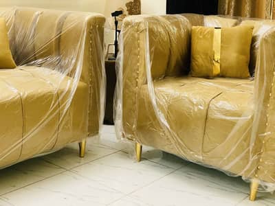 Sofa Set | Brand New | Golden Velvet