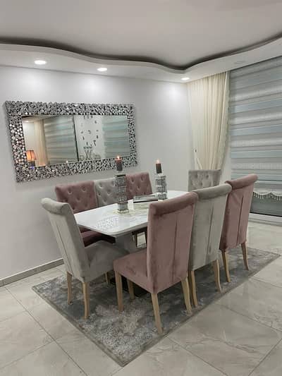 6 seater dining table/UV top table/metal steel chair/luxury dining set