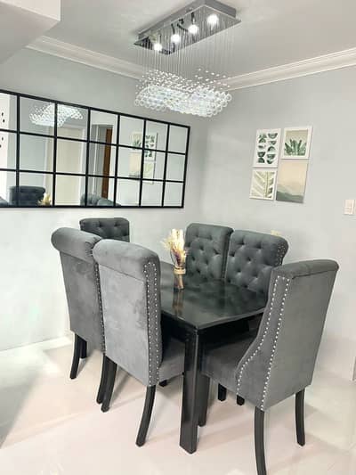 6 seater dining table/UV top table/metal steel chair/luxury dining set