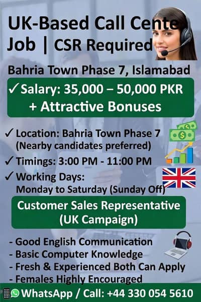 Customer Sales Representative CSR for a UK-Based Campaign