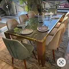 6 seater dining table/UV top table/metal steel chair/luxury dining se