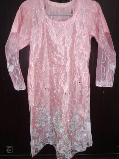 pink silvercolor orgenza chiffon fabric shirt and trouser, dupatta