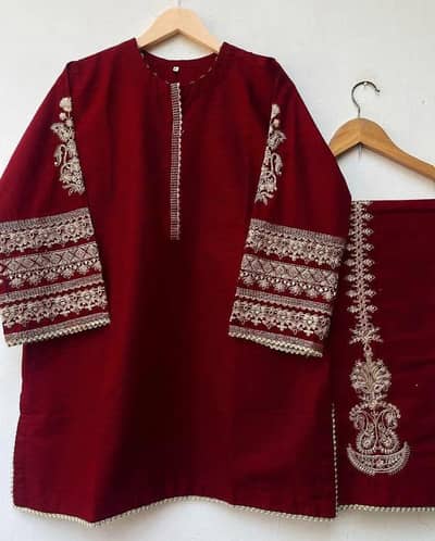 2 Pcs Women's Stitched Shamoz Silk Embroidered Suit