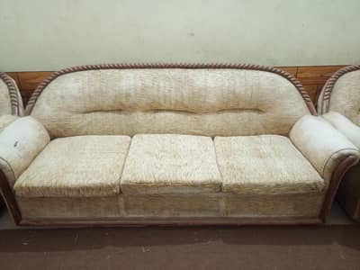 5 Seater Sofa Set (3+1+1) Solid Wood | Good Condition | Urgent Sale