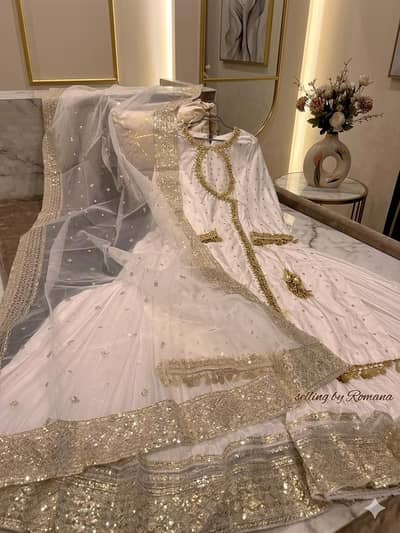 Worn Once Off White Chiffon 3pc - Golden Embroidery - Size M