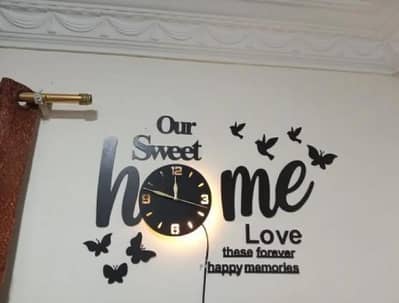 3D wall clock "our sweet home" Decorative  Modern lazer cutv