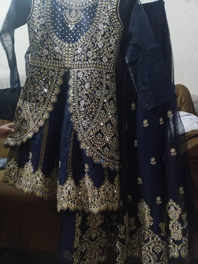 Elegant Navy Blue Heavy Embroidered Party Wear Dress for Sale