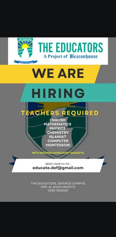 MONTESSORI TEACHERS WANTED at The Educators, Defence Campus
