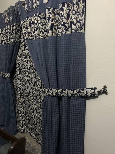 Premium Jacquard Damask Curtains – Navy Blue & Ivory for sale