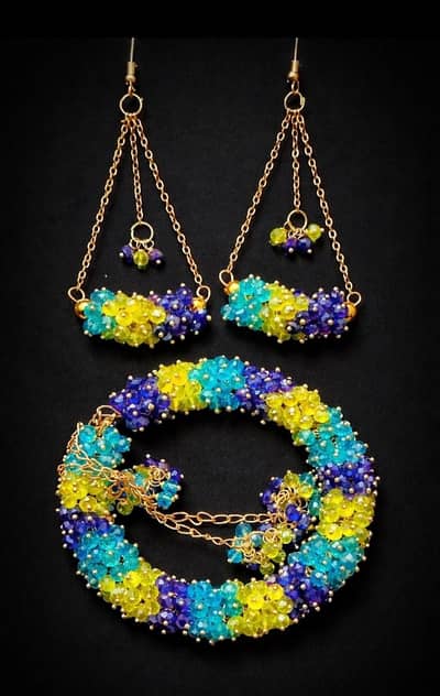 Multicolor Gajra Bracelet & Earrings Set | Handmade Elegant Jewelry