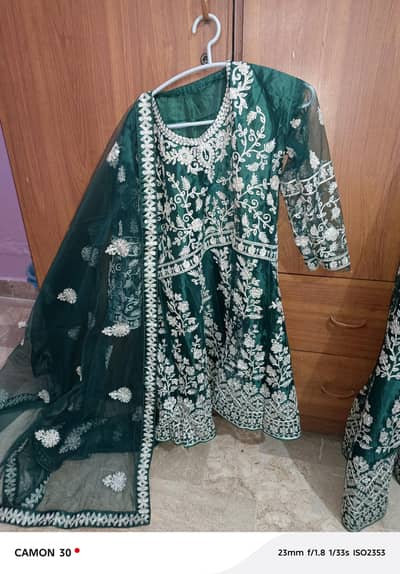 green 3pcs stitched sharara