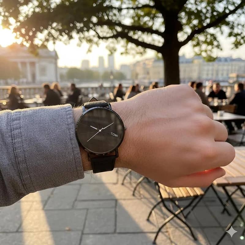TOMI منیملسٹ مڈ نائٹ بلیک کوارٹز واچ 2