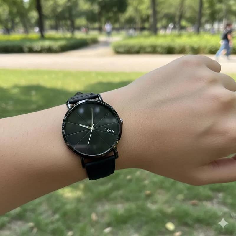 TOMI منیملسٹ مڈ نائٹ بلیک کوارٹز واچ 5
