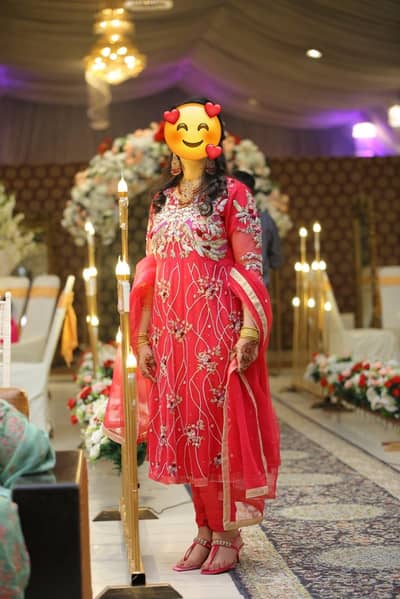 Hot pink embroidered wedding frock set