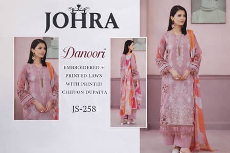 Unstitched Johra Embroidered Printed Lawn Suit for Women with Chiffon
