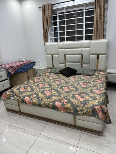 King Size Bed(without mattress), Two side tables, and dressing table