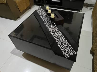Center Table Full Black With Glass Top